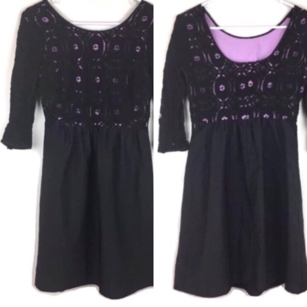 I HEART RONSON Mini Dress Crochet Scoop Back Y2K Skater Style 3/4 Sleeves Size 6